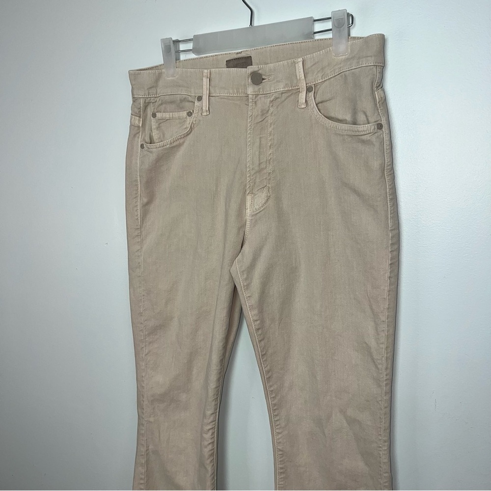 MOTHER The Insider Ankle Fray Jeans Size 31 Chalk It Up Raw Hem Jeans Denim Tan - Picture 3 of 12